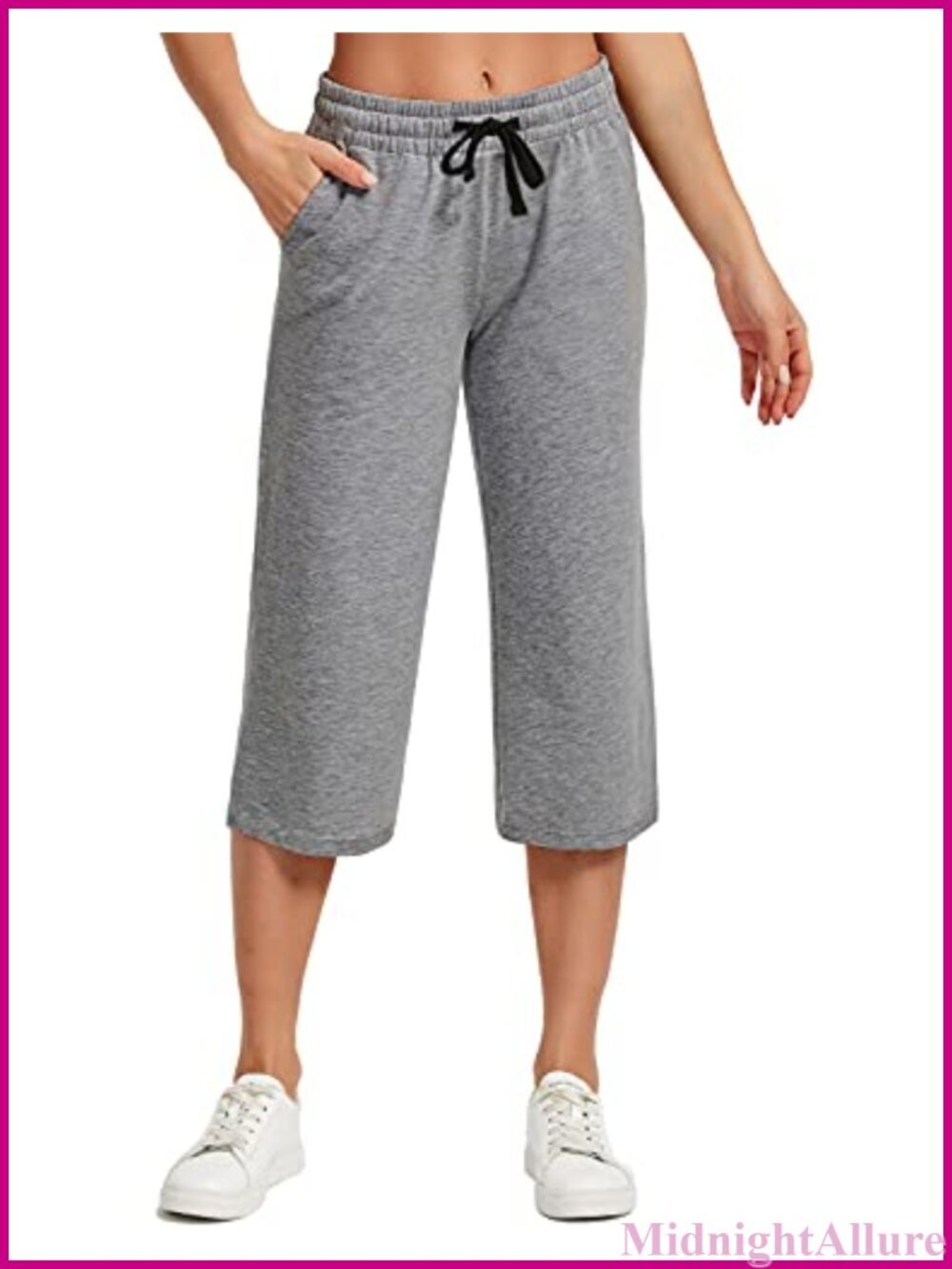 Cotton Spandex Capri Sweatpants with Pockets & Drawstring